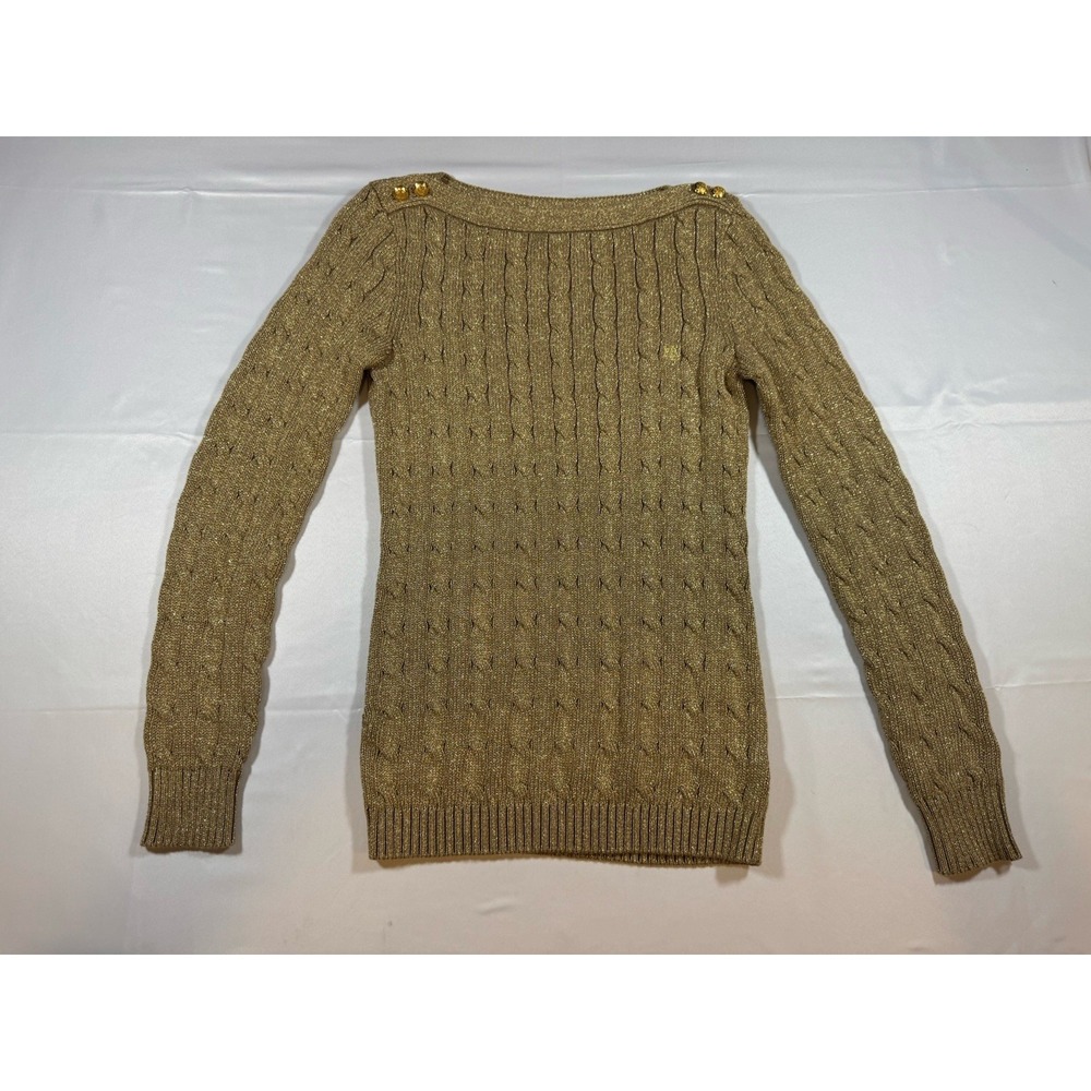 Lauren Ralph Lauren Womens Small Gold Metallic Cable Knit Sweater